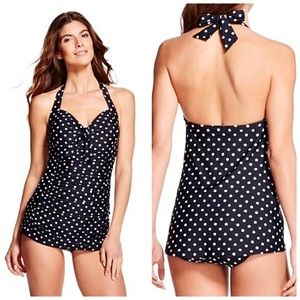 Merona Black and White Polka Dot Pin Up Swimsuit